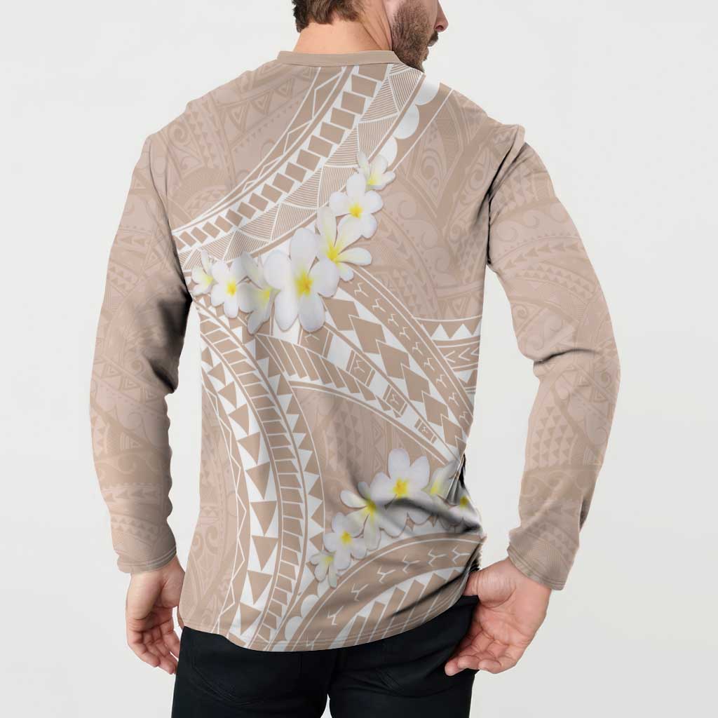 Polynesian Vintage Floral Button Sweatshirt Beige Motifs LT7 - Polynesian Pride