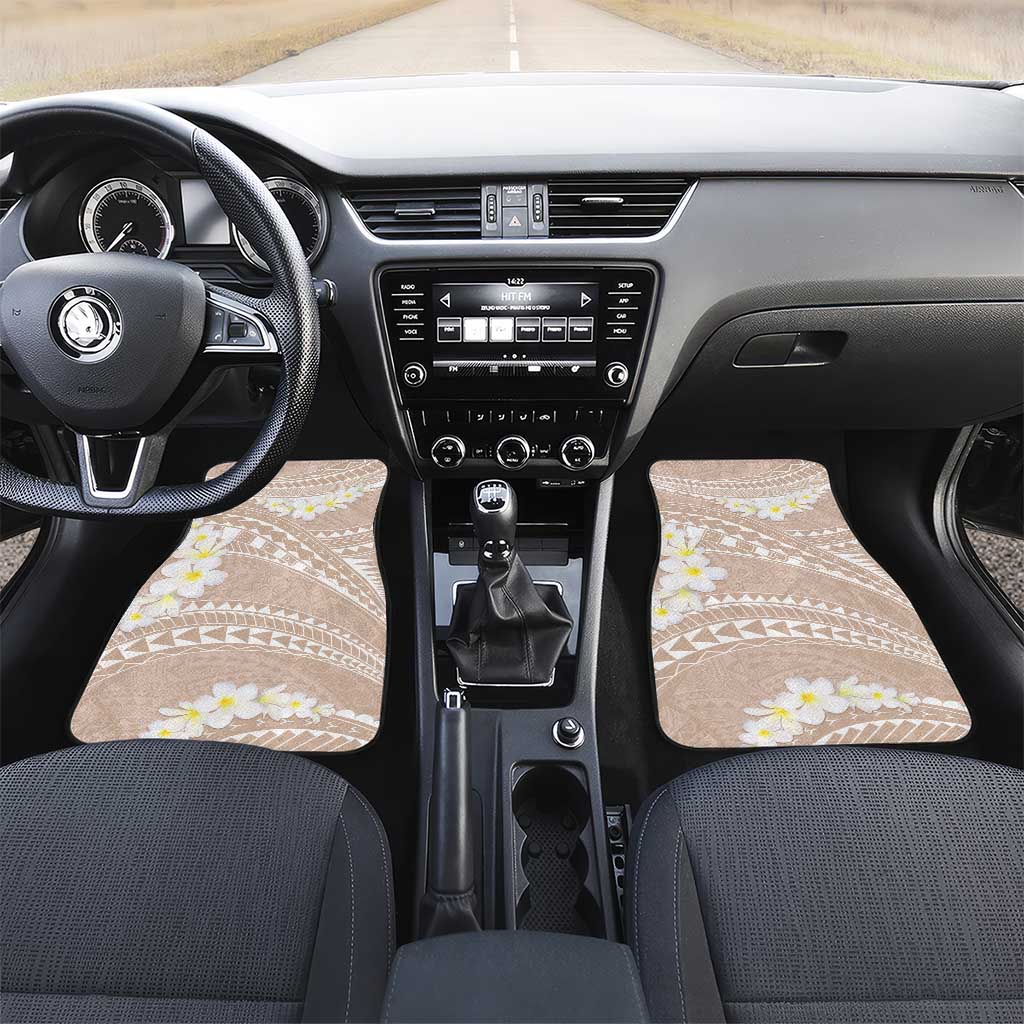 Polynesian Vintage Floral Car Mats Beige Motifs LT7 Set 2pcs - Front Beige - Polynesian Pride