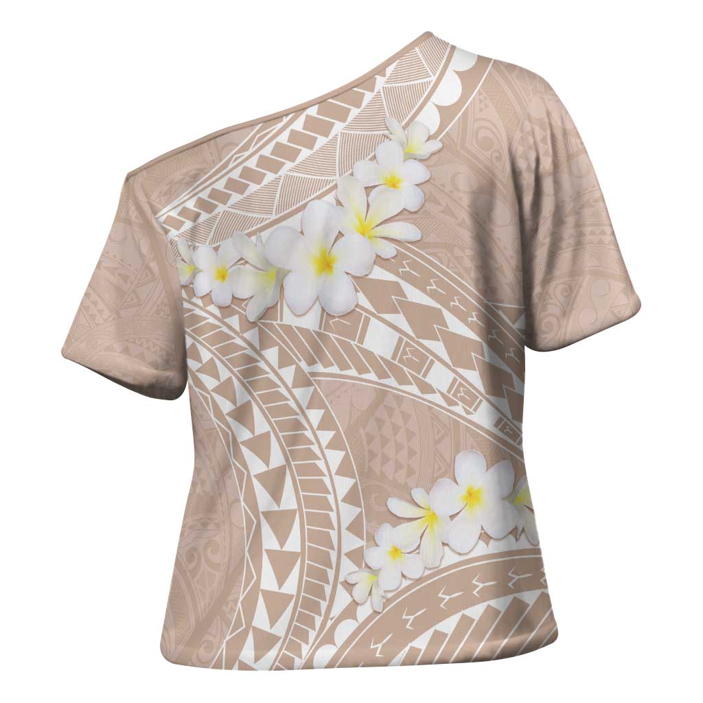 Polynesian Vintage Floral Cross Shoulder Shirt Beige Motifs LT7 - Polynesian Pride