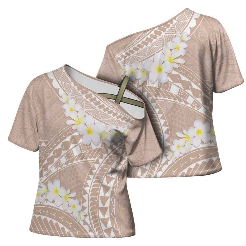 Polynesian Vintage Floral Cross Shoulder Shirt Beige Motifs LT7 - Polynesian Pride