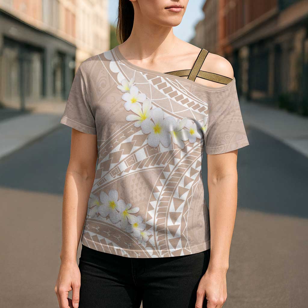 Polynesian Vintage Floral Cross Shoulder Shirt Beige Motifs LT7 - Polynesian Pride