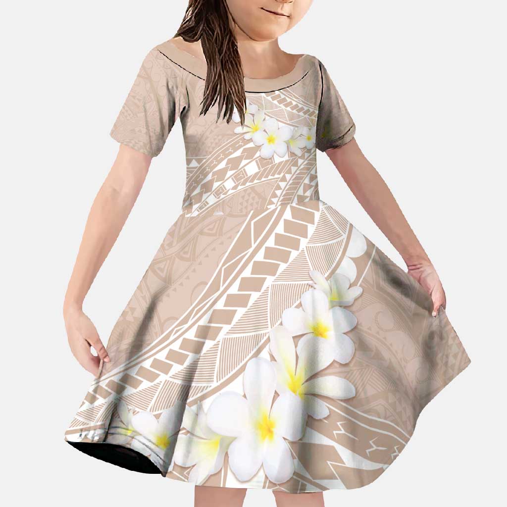 Polynesian Vintage Floral Family Matching Mermaid Dress and Hawaiian Shirt Beige Motifs - Polynesian Pride