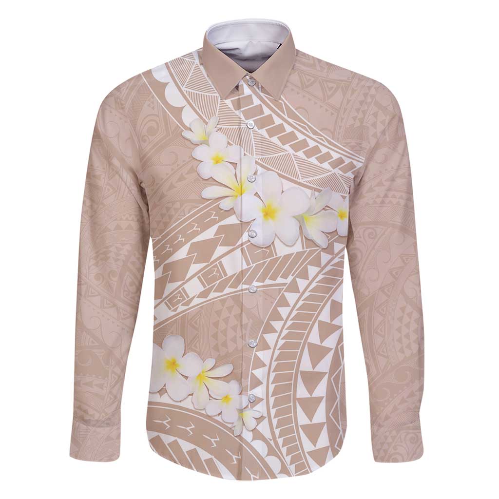 Polynesian Vintage Floral Family Matching Mermaid Dress and Hawaiian Shirt Beige Motifs - Polynesian Pride