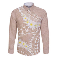 Polynesian Vintage Floral Family Matching Off The Shoulder Long Sleeve Dress and Hawaiian Shirt Beige Motifs - Polynesian Pride