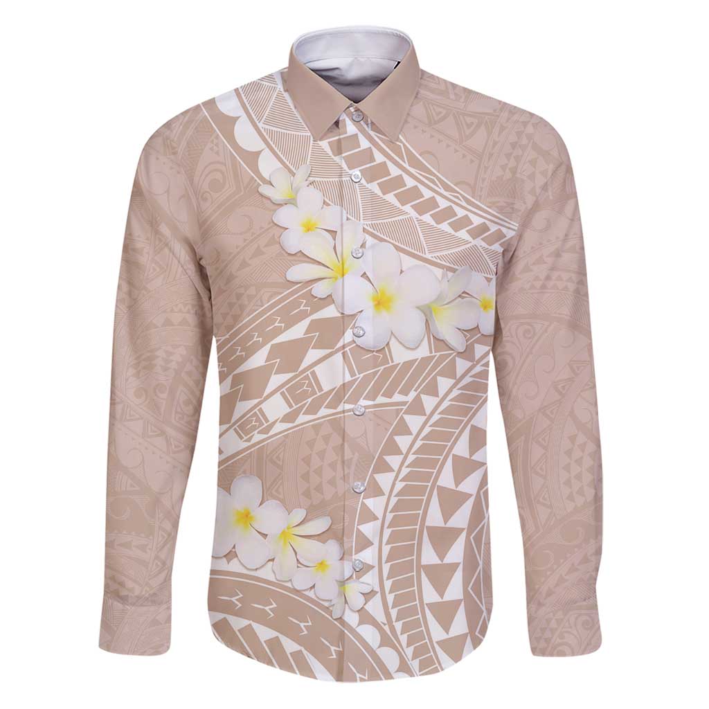 Polynesian Vintage Floral Family Matching Puletasi and Hawaiian Shirt Beige Motifs - Polynesian Pride