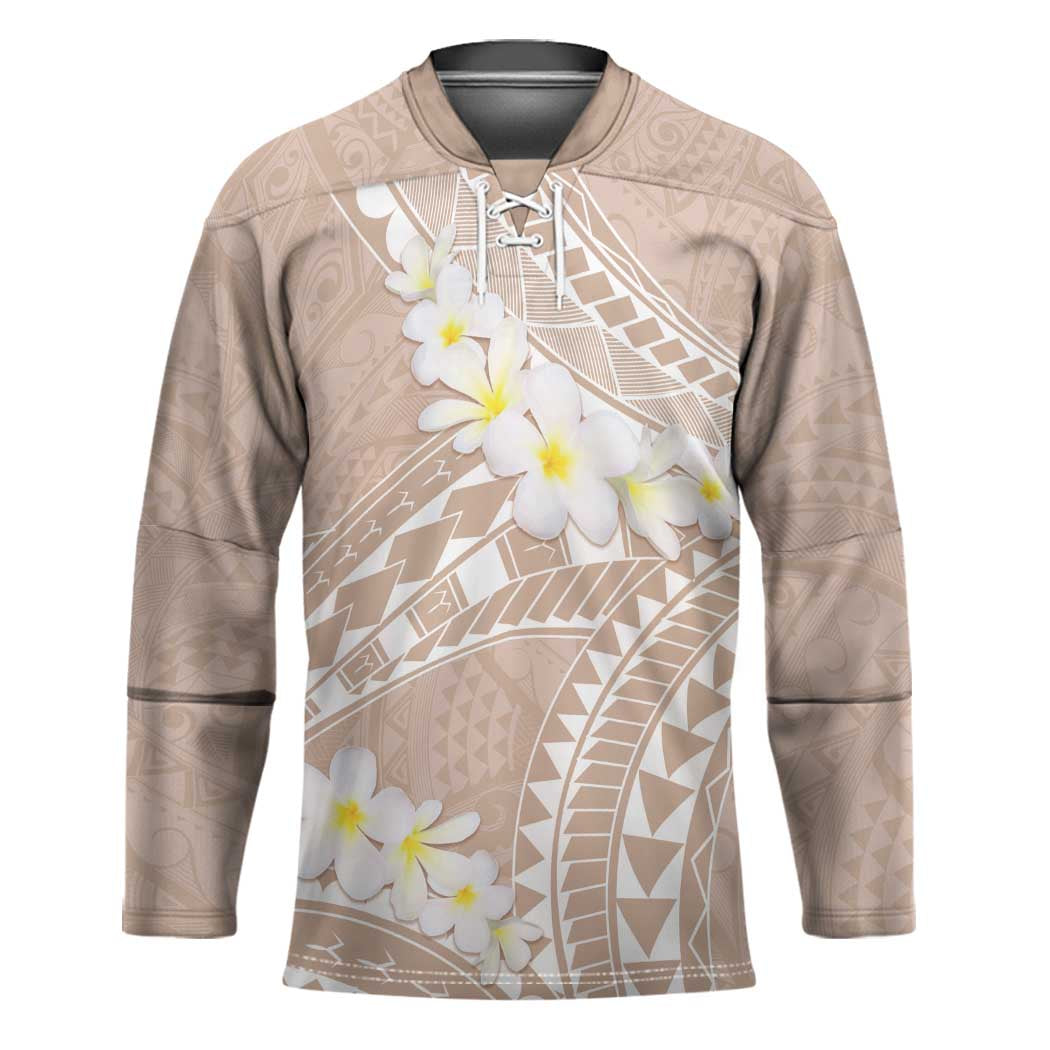 Polynesian Vintage Floral Hockey Jersey Beige Motifs LT7 Unisex Beige - Polynesian Pride
