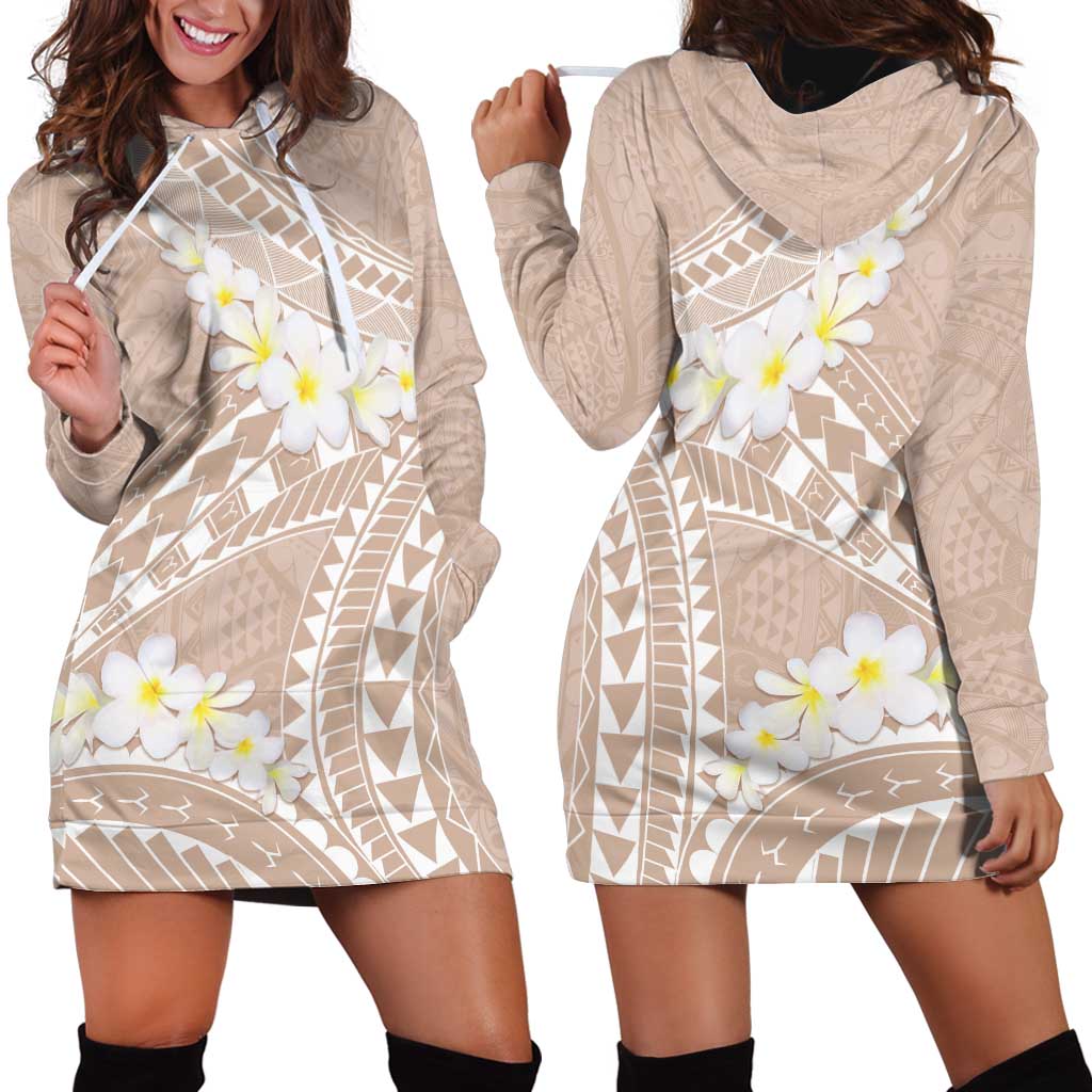 Polynesian Vintage Floral Hoodie Dress Beige Motifs - Polynesian Pride
