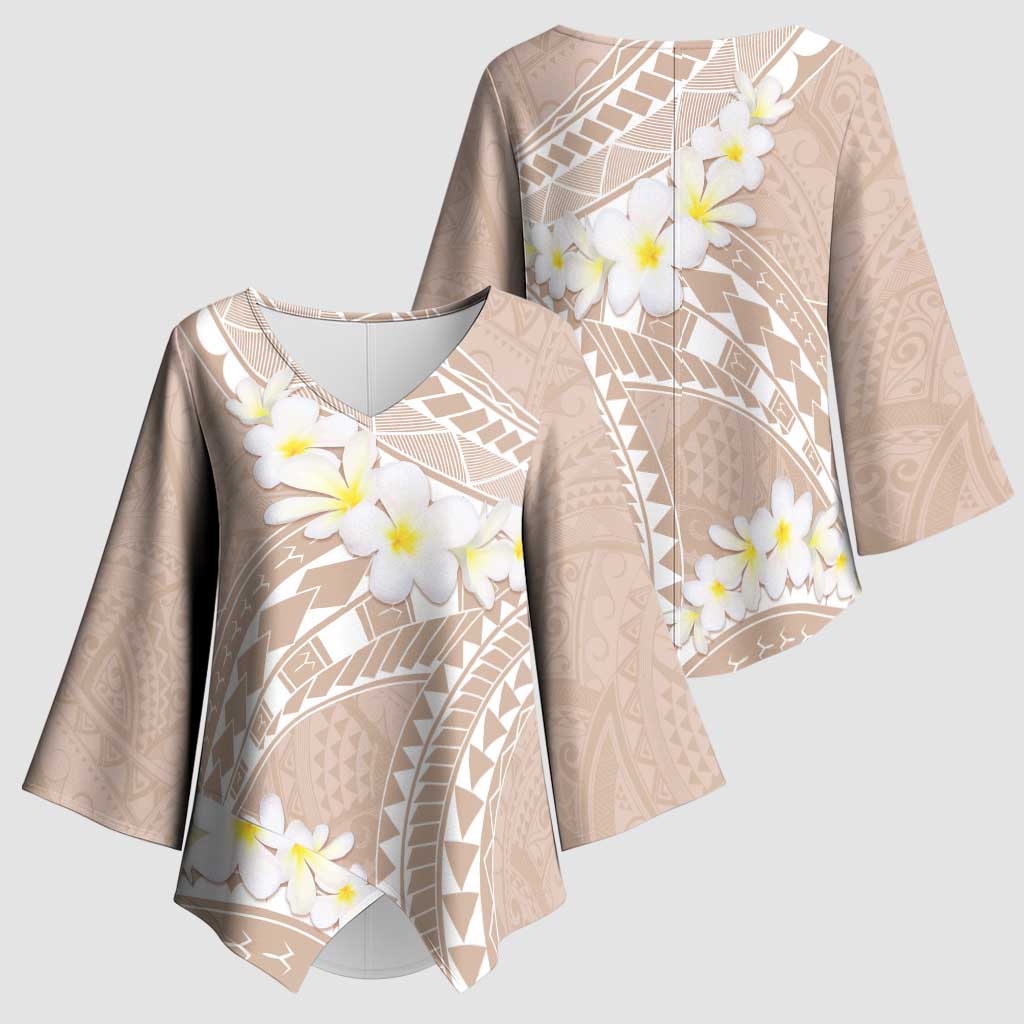 Polynesian Vintage Floral Kimono Sleeve Blouse Beige Motifs LT7 - Polynesian Pride