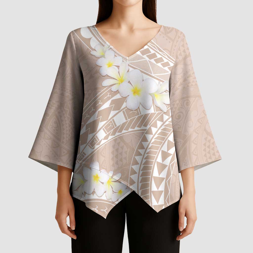 Polynesian Vintage Floral Kimono Sleeve Blouse Beige Motifs LT7 - Polynesian Pride