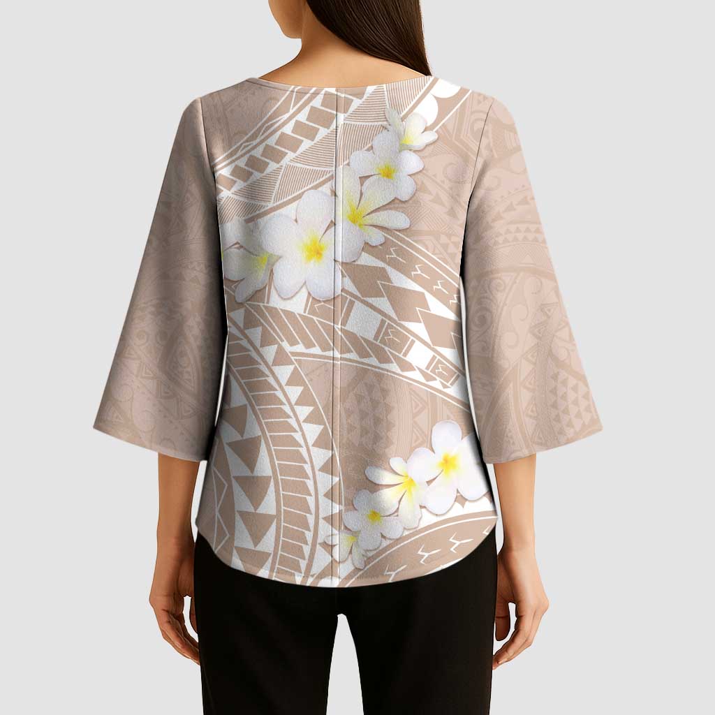 Polynesian Vintage Floral Kimono Sleeve Blouse Beige Motifs LT7 - Polynesian Pride