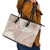 Polynesian Vintage Floral Leather Tote Bag Beige Motifs - Polynesian Pride