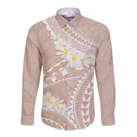 Polynesian Vintage Floral Long Sleeve Button Shirt Beige Motifs LT7 Unisex Beige - Polynesian Pride