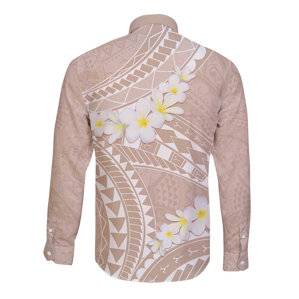 Polynesian Vintage Floral Long Sleeve Button Shirt Beige Motifs LT7 - Polynesian Pride