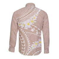 Polynesian Vintage Floral Long Sleeve Button Shirt Beige Motifs LT7 - Polynesian Pride