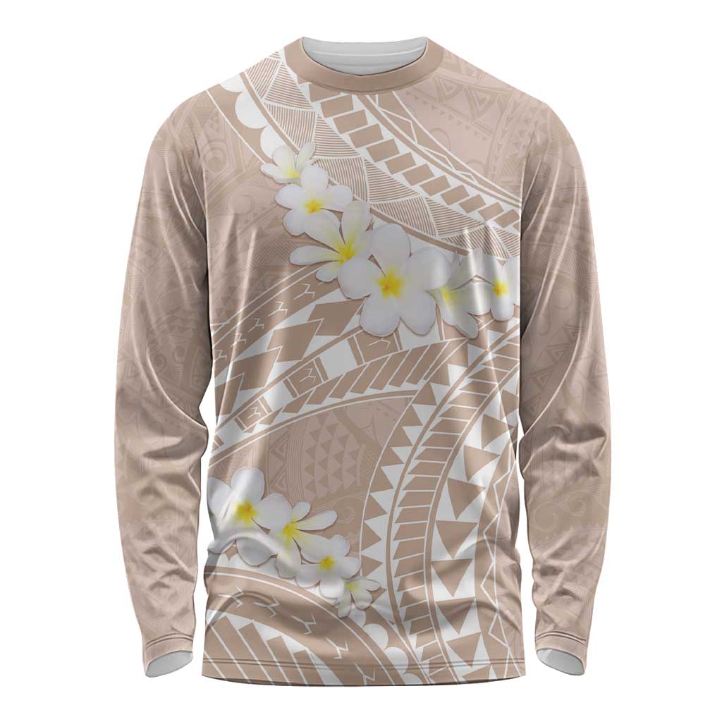 Polynesian Vintage Floral Long Sleeve Shirt Beige Motifs LT7 Unisex Beige - Polynesian Pride