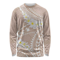 Polynesian Vintage Floral Long Sleeve Shirt Beige Motifs LT7 Unisex Beige - Polynesian Pride