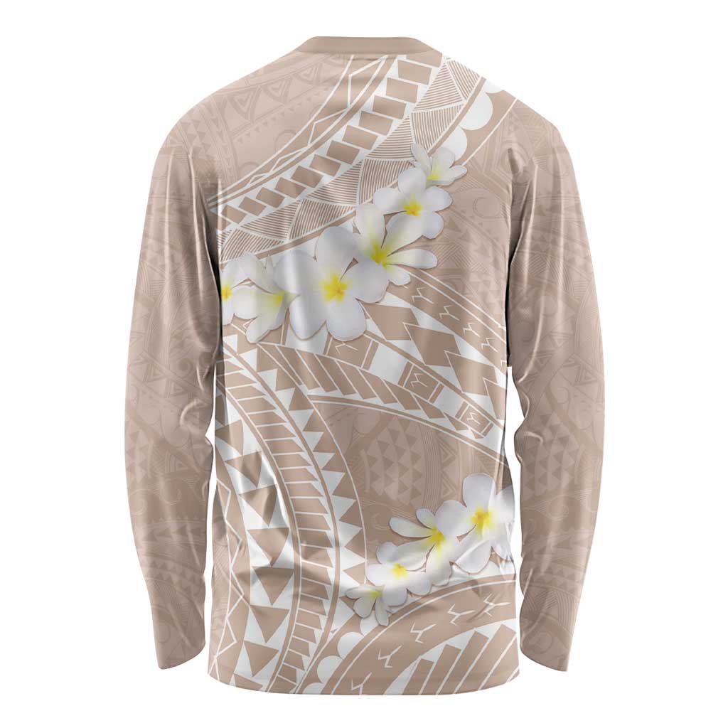 Polynesian Vintage Floral Long Sleeve Shirt Beige Motifs LT7 - Polynesian Pride