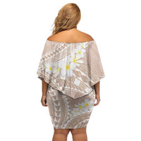 Polynesian Vintage Floral Off Shoulder Short Dress Beige Motifs - Polynesian Pride