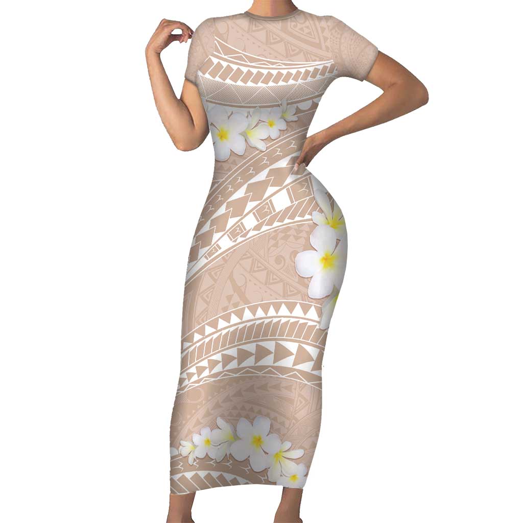 Polynesian Vintage Floral Short Sleeve Bodycon Dress Beige Motifs - Polynesian Pride