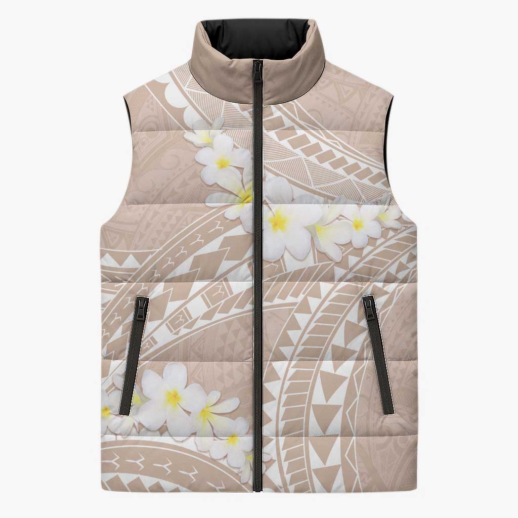 Polynesian Vintage Floral Sleeveless Puffer Jacket Beige Motifs LT7 Unisex Beige - Polynesian Pride