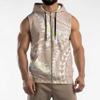 Polynesian Vintage Floral Sleeveless Zip Hoodie Beige Motifs - Polynesian Pride