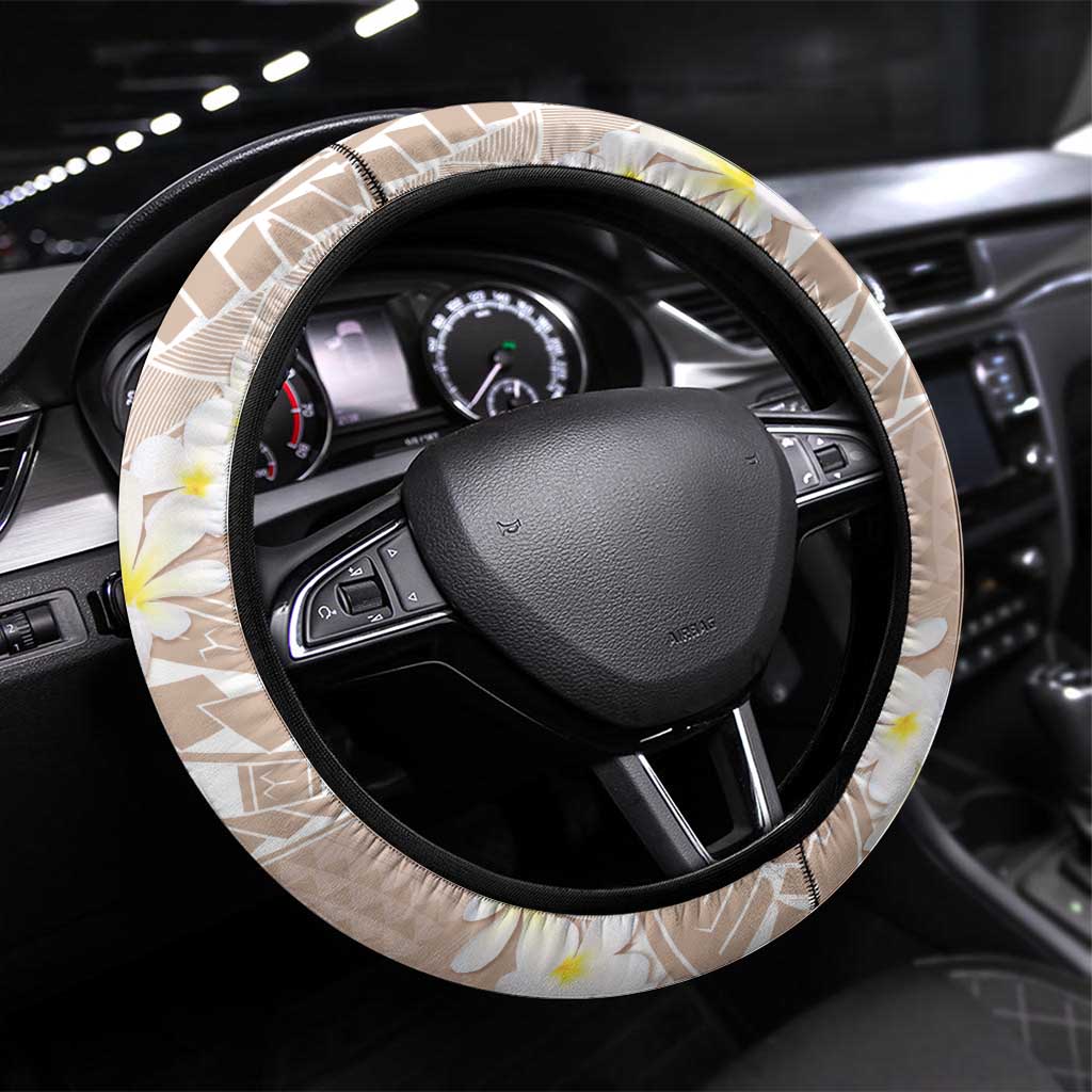Polynesian Vintage Floral Steering Wheel Cover Beige Motifs LT7 Universal Fit Beige - Polynesian Pride