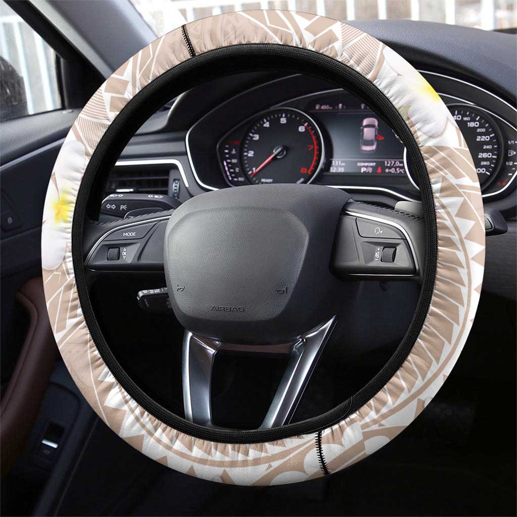 Polynesian Vintage Floral Steering Wheel Cover Beige Motifs LT7 - Polynesian Pride