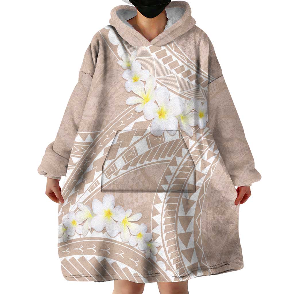 Polynesian Vintage Floral Wearable Blanket Hoodie Beige Motifs LT7 - Polynesian Pride