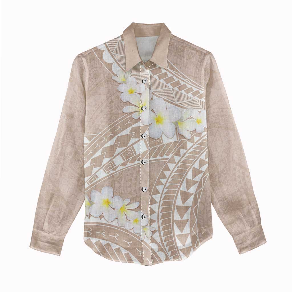 Polynesian Vintage Floral Women Casual Shirt Beige Motifs - Polynesian Pride
