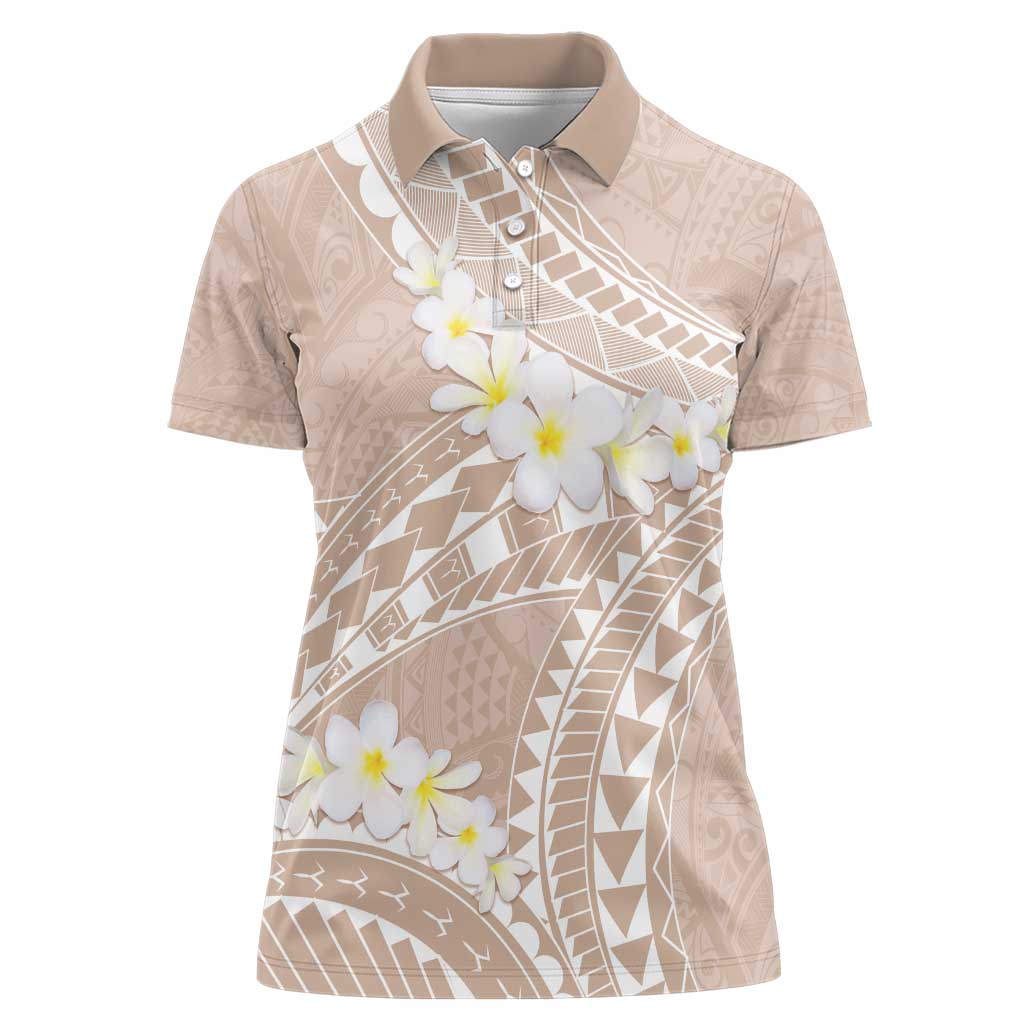 Polynesian Vintage Floral Women Polo Shirt Beige Motifs - Polynesian Pride