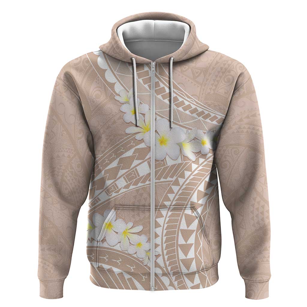 Polynesian Vintage Floral Zip Hoodie Beige Motifs - Polynesian Pride
