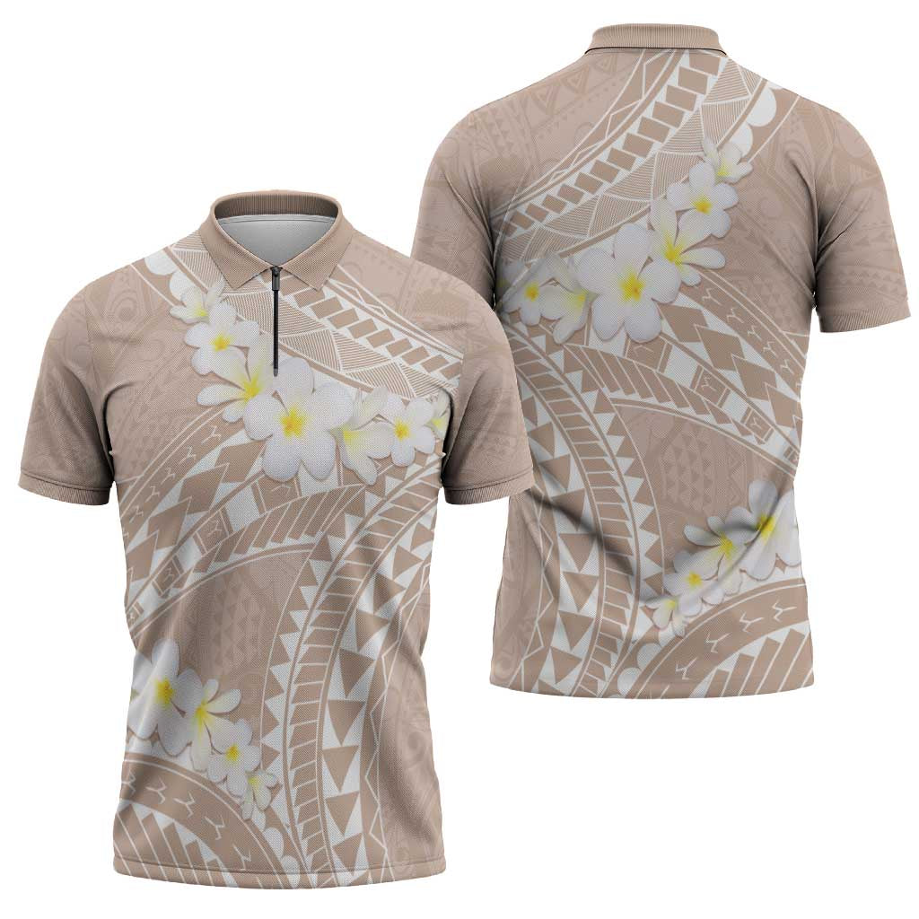 Polynesian Vintage Floral Zipper Polo Shirt Beige Motifs LT7 - Polynesian Pride