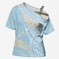 Polynesian Vintage Floral Cross Shoulder Shirt Azure Motifs LT7 Female Azure - Polynesian Pride
