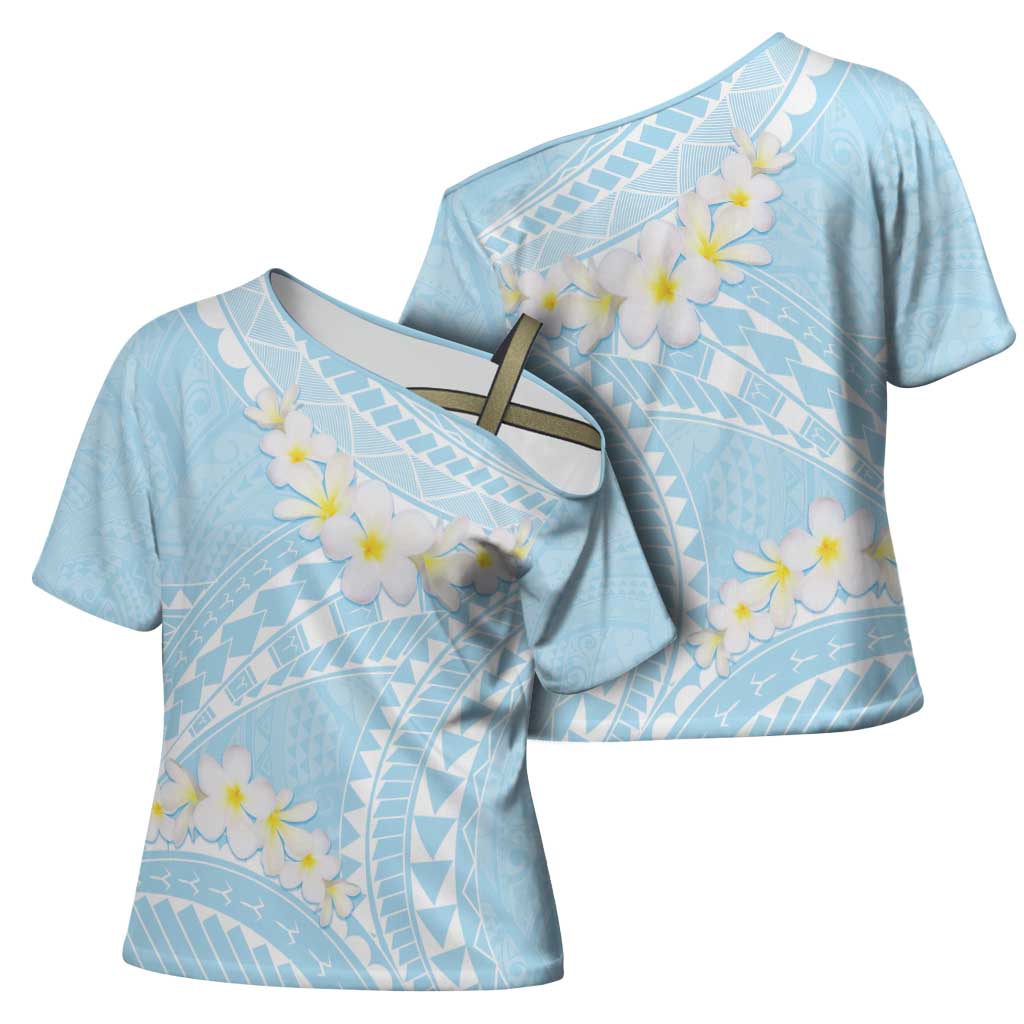 Polynesian Vintage Floral Cross Shoulder Shirt Azure Motifs LT7 - Polynesian Pride