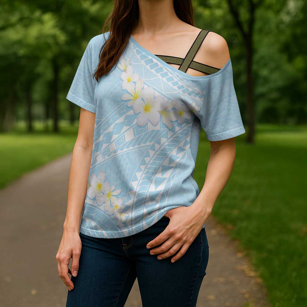 Polynesian Vintage Floral Cross Shoulder Shirt Azure Motifs LT7 - Polynesian Pride