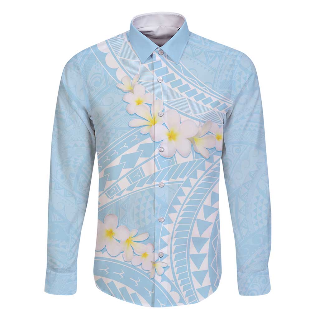 Polynesian Vintage Floral Family Matching Off Shoulder Maxi Dress and Hawaiian Shirt Azure Motifs LT7 Dad's Shirt - Long Sleeve Azure - Polynesian Pride