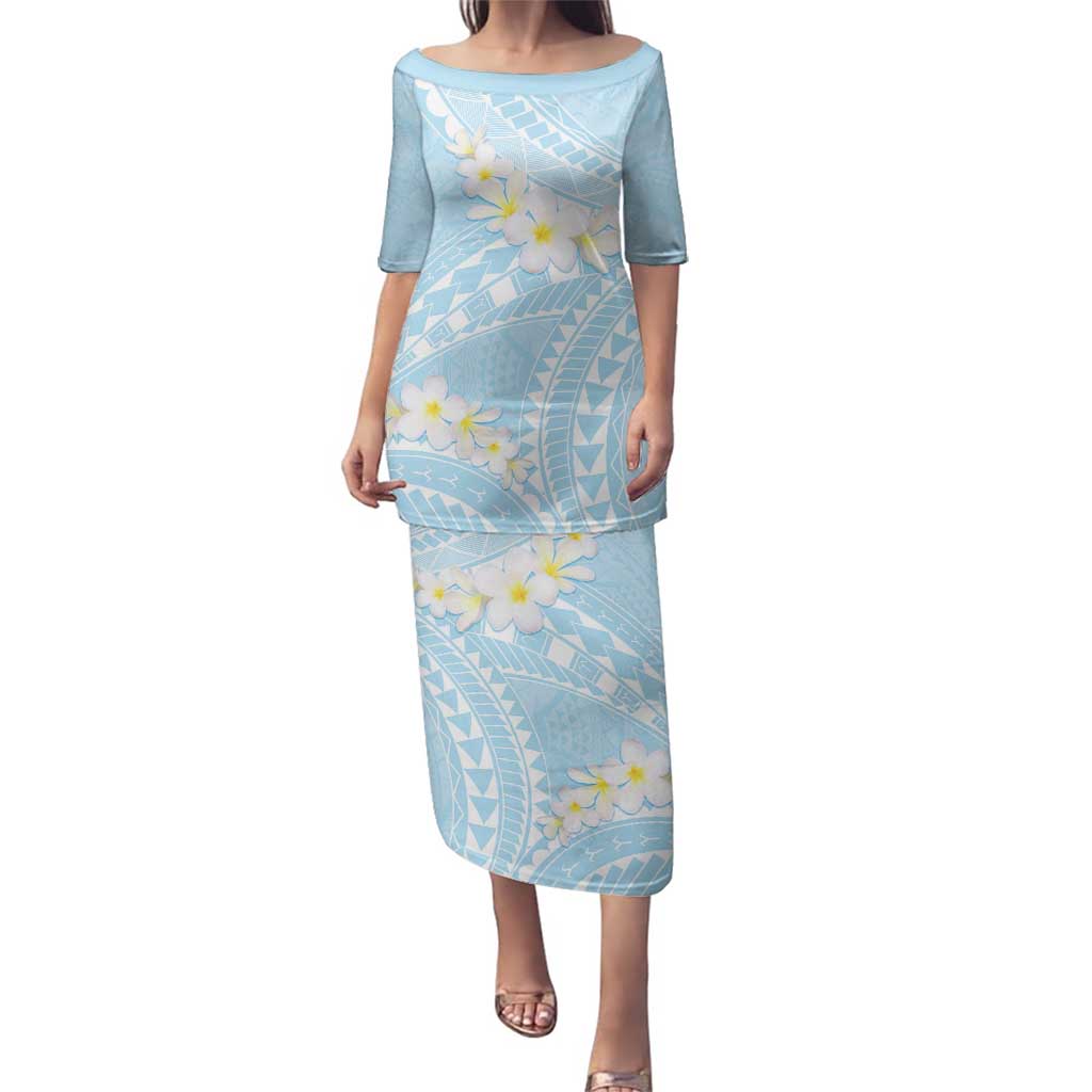 Polynesian Vintage Floral Family Matching Puletasi and Hawaiian Shirt Azure Motifs - Polynesian Pride