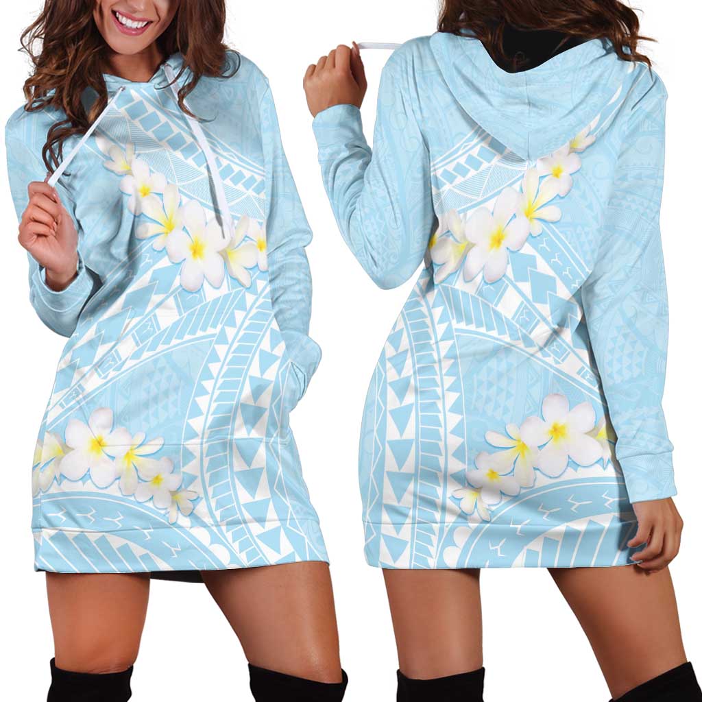Polynesian Vintage Floral Hoodie Dress Azure Motifs - Polynesian Pride