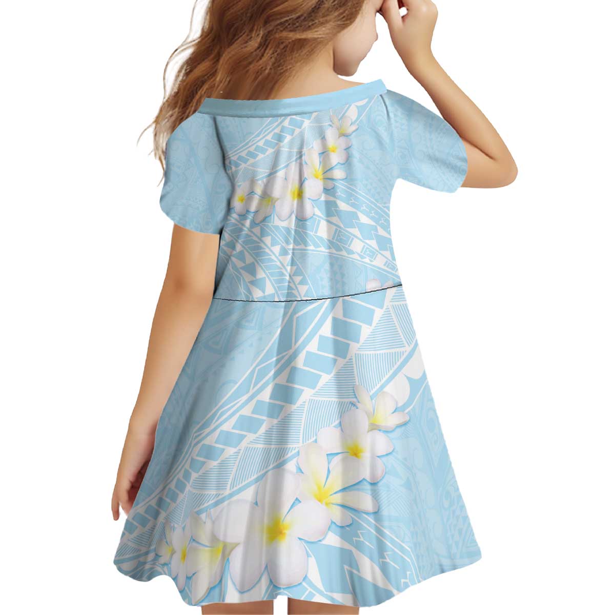 Polynesian Vintage Floral Kid Short Sleeve Dress Azure Motifs - Polynesian Pride