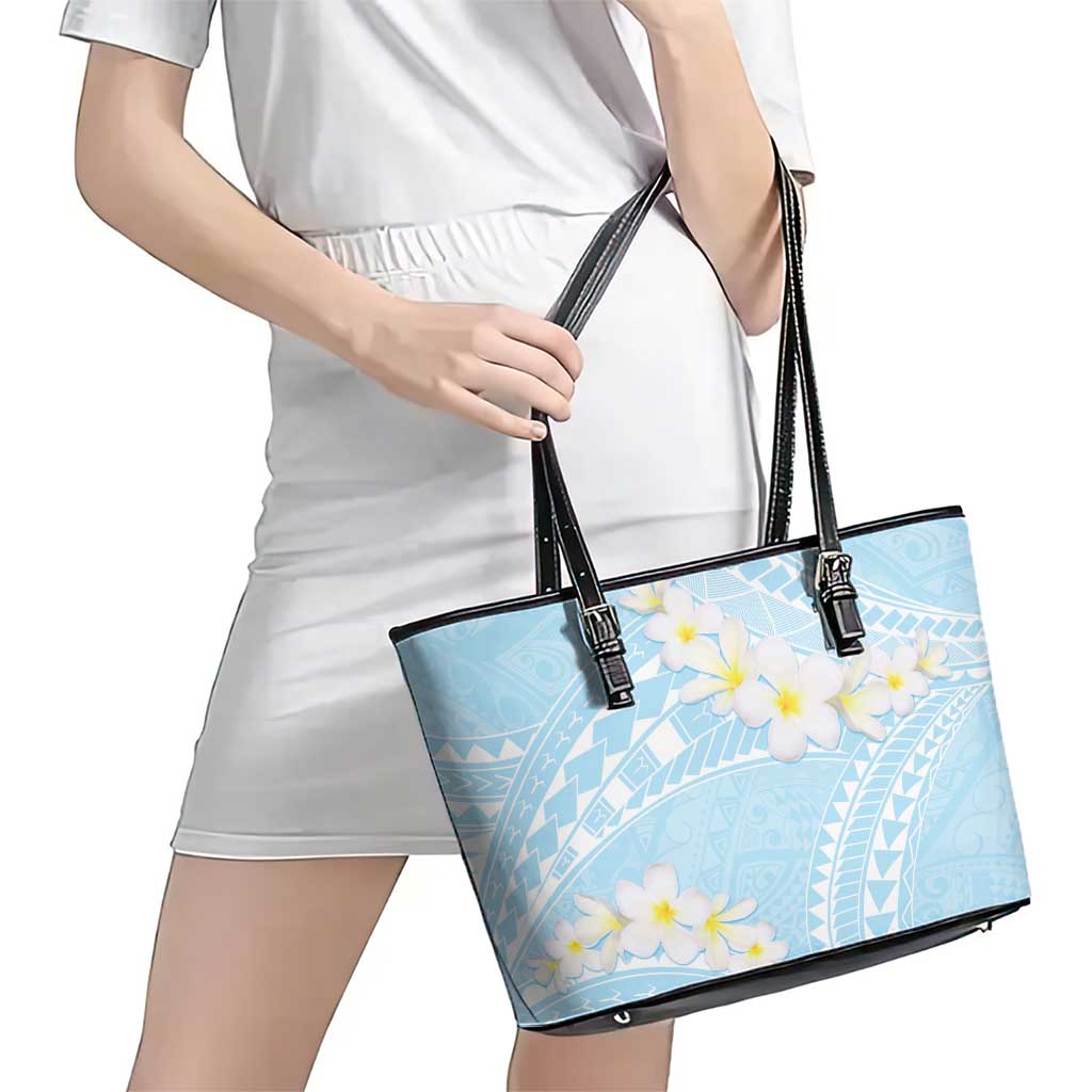 Polynesian Vintage Floral Leather Tote Bag Azure Motifs LT7 - Polynesian Pride