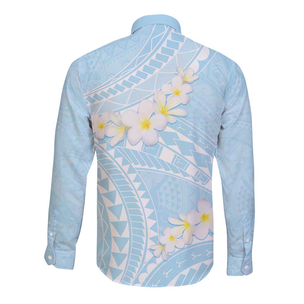 Polynesian Vintage Floral Long Sleeve Button Shirt Azure Motifs LT7 - Polynesian Pride