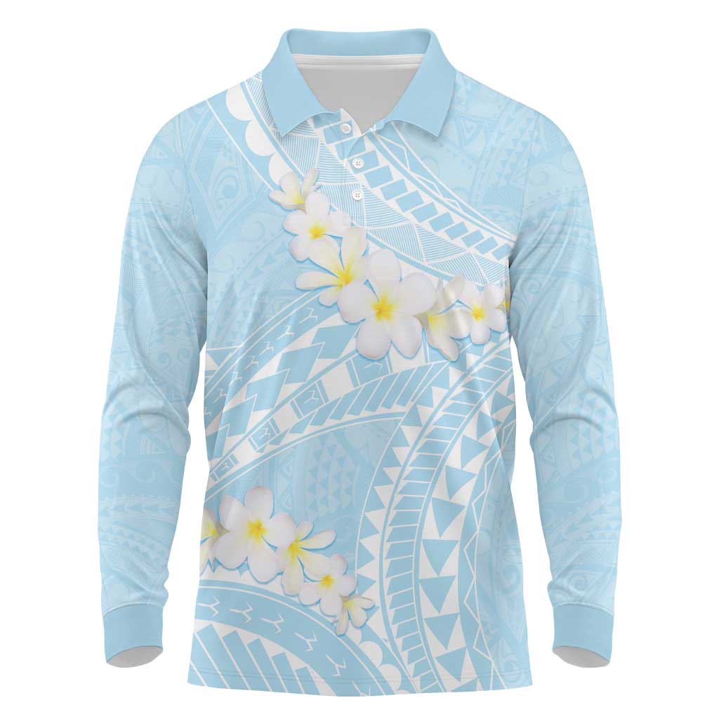 Polynesian Vintage Floral Long Sleeve Polo Shirt Azure Motifs LT7 Azure - Polynesian Pride