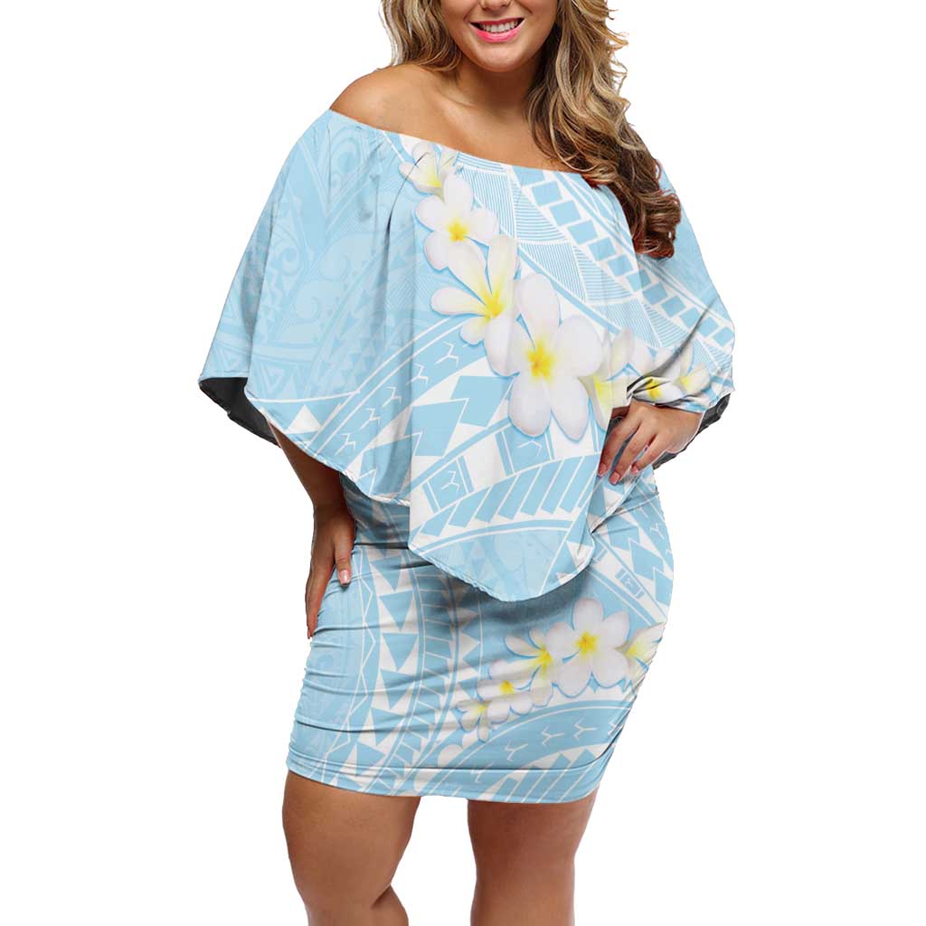 Polynesian Vintage Floral Off Shoulder Short Dress Azure Motifs - Polynesian Pride