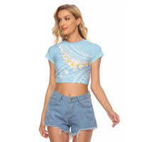 Polynesian Vintage Floral Raglan Cropped T Shirt Azure Motifs LT7 Female Azure - Polynesian Pride