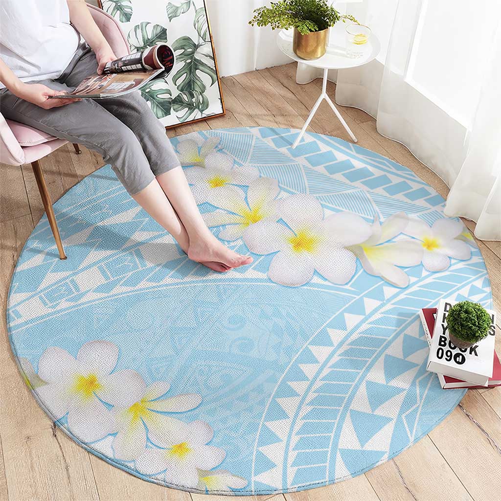 Polynesian Vintage Floral Round Carpet Azure Motifs - Polynesian Pride