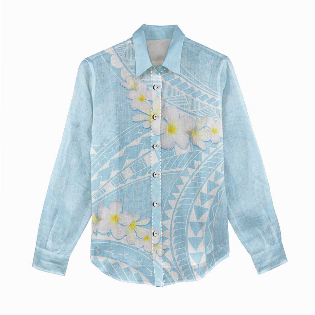 Polynesian Vintage Floral Women Casual Shirt Azure Motifs - Polynesian Pride