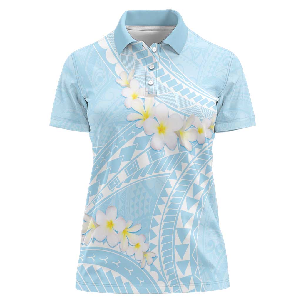 Polynesian Vintage Floral Women Polo Shirt Azure Motifs - Polynesian Pride