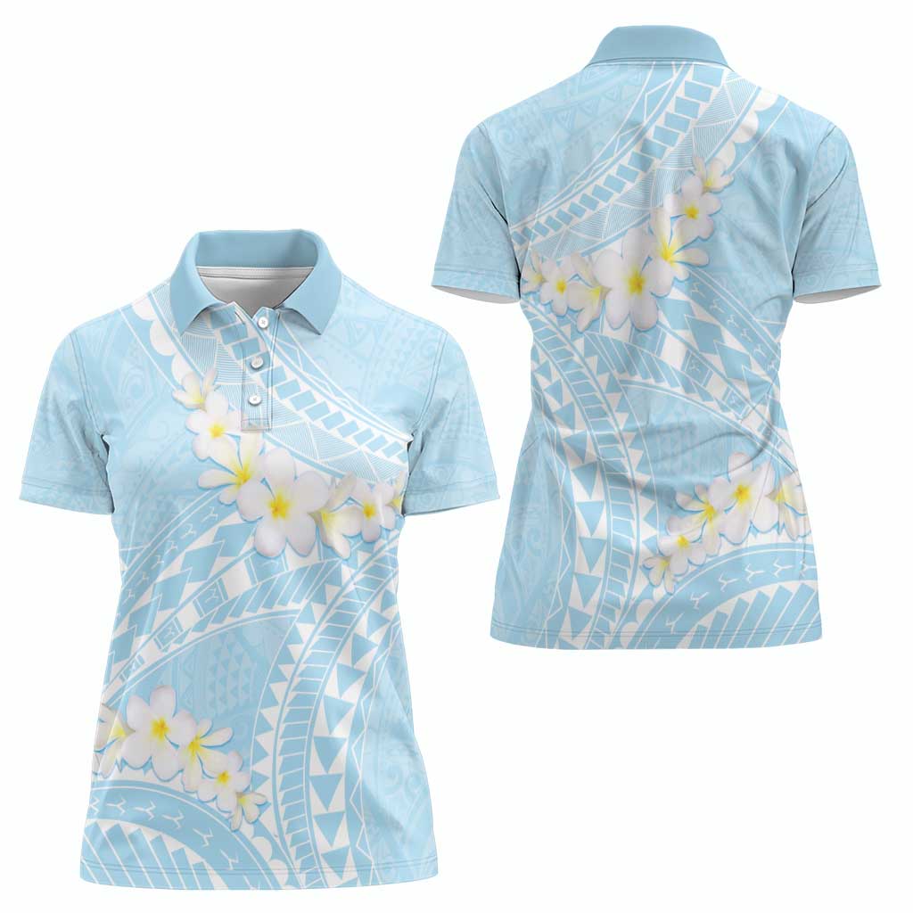 Polynesian Vintage Floral Women Polo Shirt Azure Motifs - Polynesian Pride