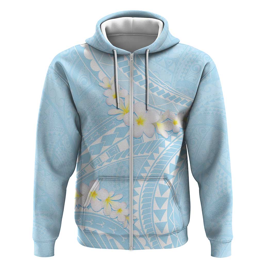 Polynesian Vintage Floral Zip Hoodie Azure Motifs - Polynesian Pride