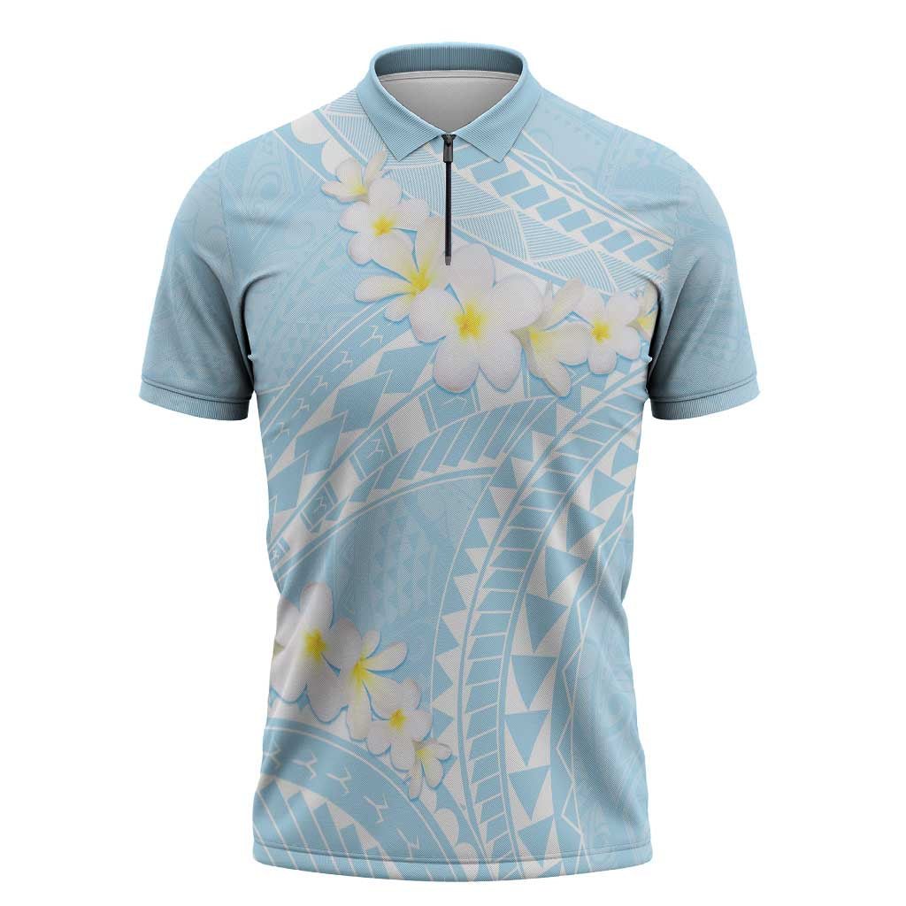 Polynesian Vintage Floral Zipper Polo Shirt Azure Motifs LT7 Azure - Polynesian Pride